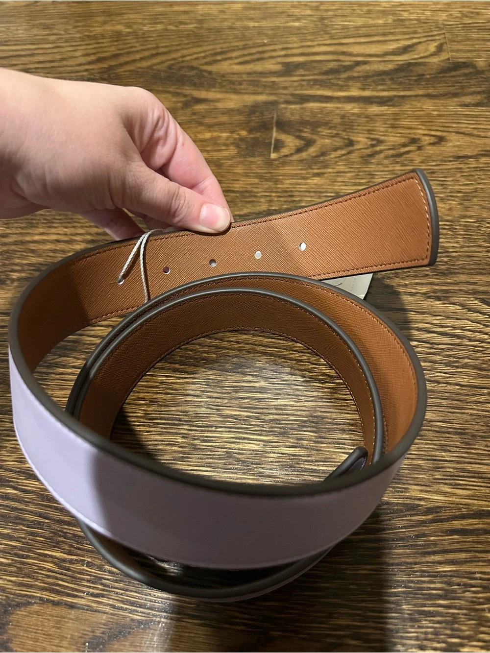 Tory Burch New Lavender Reversible Leather Belt with Gold T Logo Buckle 1.5”